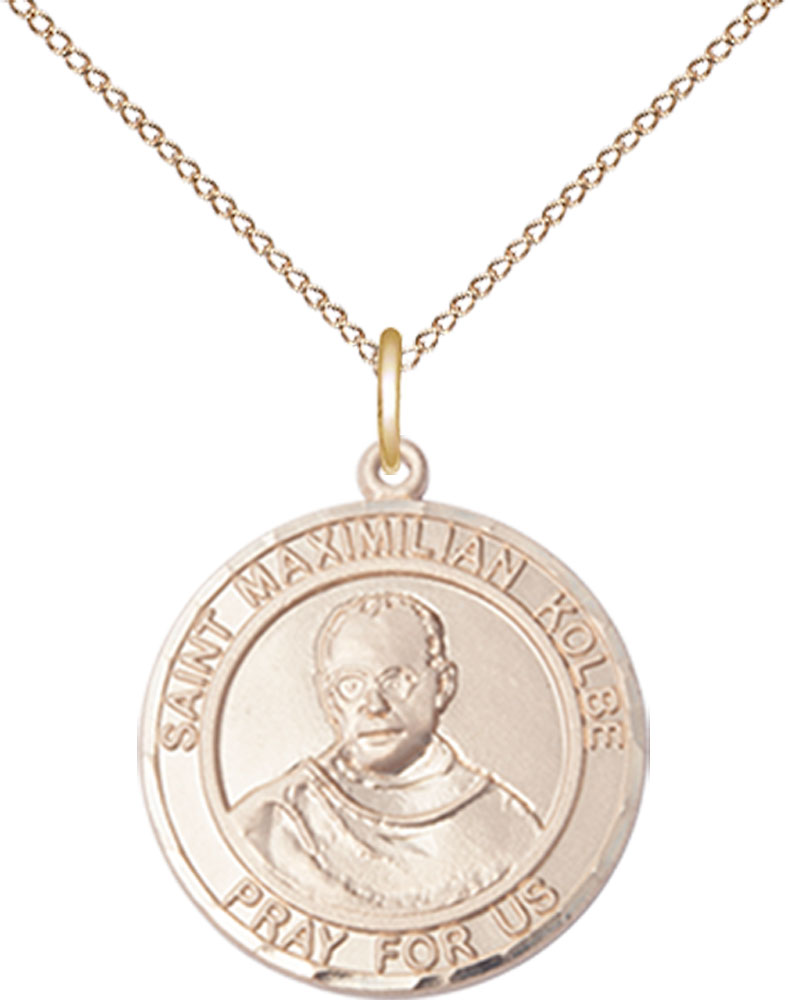 14kt Gold Filled Saint Maximilian Kolbe Pendant on a 18 inch Gold Filled Light Curb chain