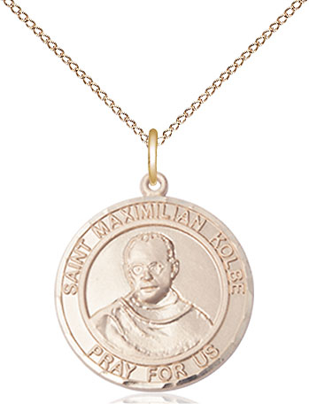 14kt Gold Filled Saint Maximilian Kolbe Pendant on a 18 inch Gold Filled Light Curb chain