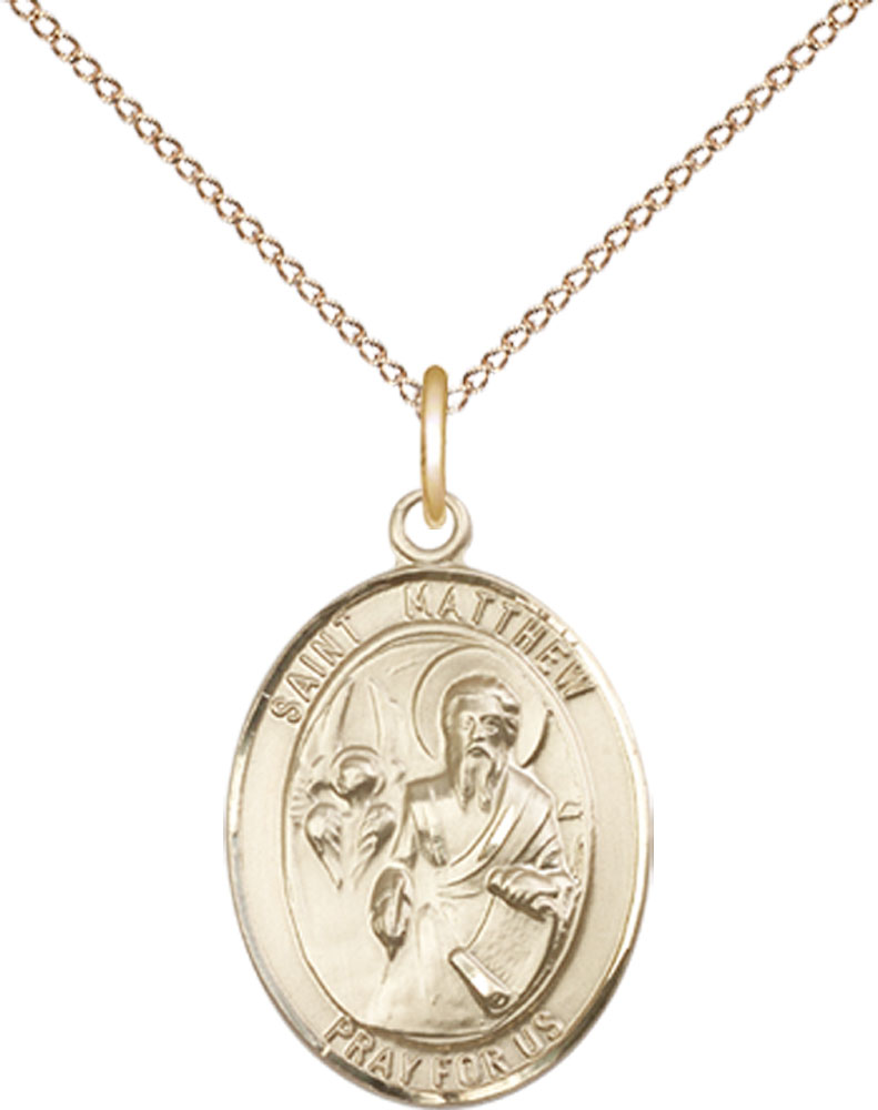 14kt Gold Filled Saint Matthew the Apostle Pendant on a 18 inch Gold Filled Light Curb chain