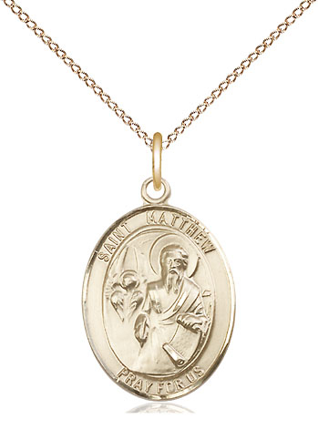 14kt Gold Filled Saint Matthew the Apostle Pendant on a 18 inch Gold Filled Light Curb chain