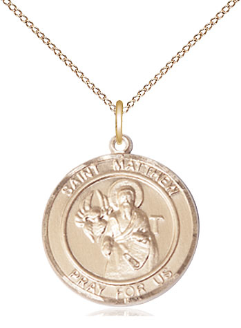 14kt Gold Filled Saint Matthew the Apostle Pendant on a 18 inch Gold Filled Light Curb chain