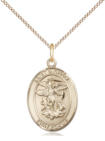 14kt Gold Filled Saint Michael the Archangel Pendant on a 18 inch Gold Filled Light Curb chain