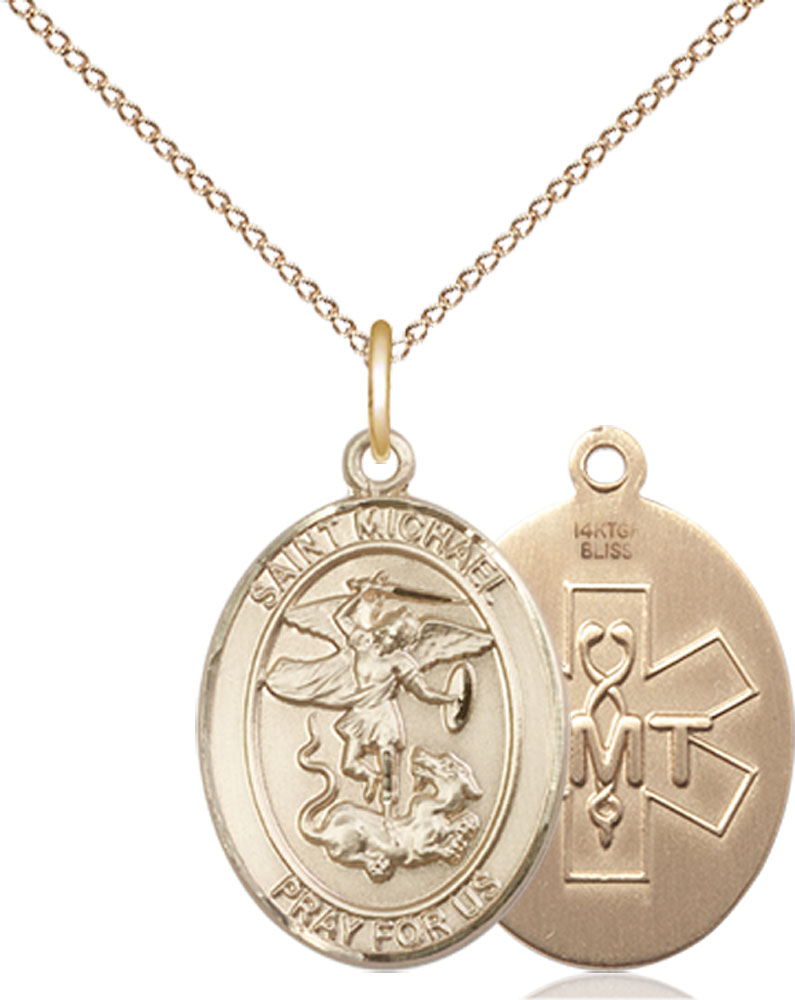 14kt Gold Filled Saint Michael EMT Pendant on a 18 inch Gold Filled Light Curb chain