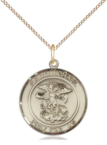 14kt Gold Filled Saint Michael the Archangel Pendant on a 18 inch Gold Filled Light Curb chain