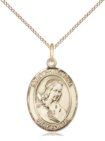 14kt Gold Filled Saint Philomena Pendant on a 18 inch Gold Filled Light Curb chain