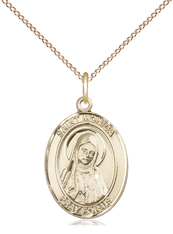 14kt Gold Filled Saint Monica Pendant on a 18 inch Gold Filled Light Curb chain