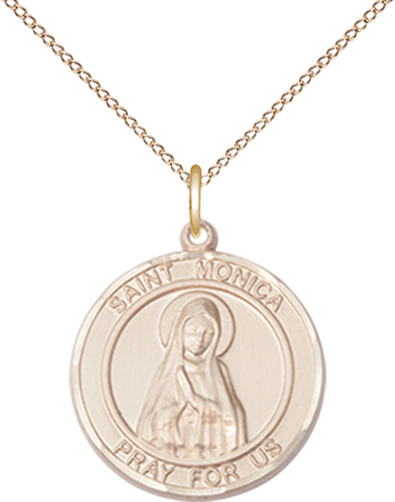 14kt Gold Filled Saint Monica Pendant on a 18 inch Gold Filled Light Curb chain