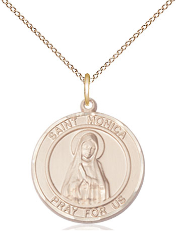 14kt Gold Filled Saint Monica Pendant on a 18 inch Gold Filled Light Curb chain