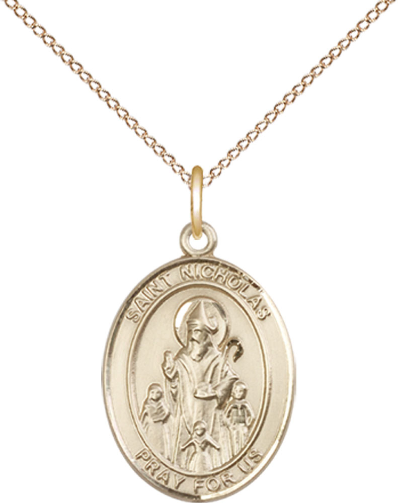 14kt Gold Filled Saint Nicholas Pendant on a 18 inch Gold Filled Light Curb chain