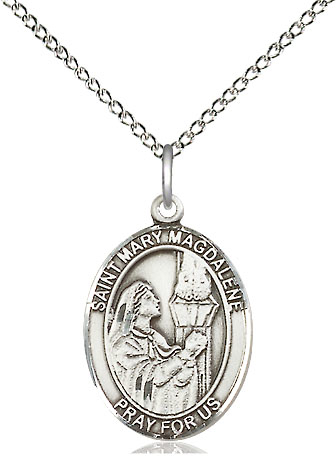 Sterling Silver Saint Mary Magdalene Pendant on a 18 inch Sterling Silver Light Curb chain