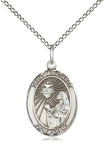 Sterling Silver Saint Margaret Mary Alacoque Pendant on a 18 inch Sterling Silver Light Curb chain