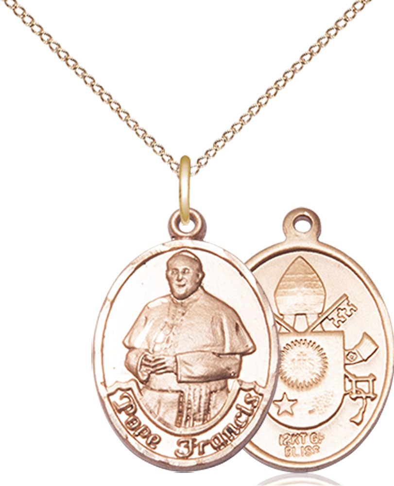 14kt Gold Filled Pope Francis Pendant on a 18 inch Gold Filled Light Curb chain