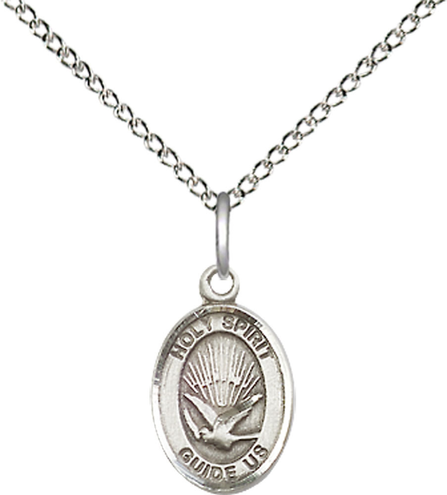 Sterling Silver Holy Spirit Pendant on a 18 inch Sterling Silver Light Curb chain