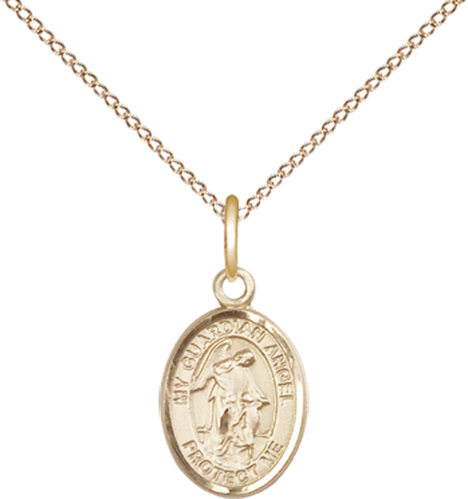 14kt Gold Filled Guardian Angel Pendant on a 18 inch Gold Filled Light Curb chain