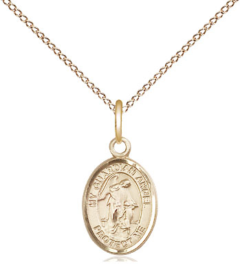 14kt Gold Filled Guardian Angel Pendant on a 18 inch Gold Filled Light Curb chain