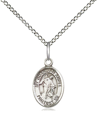 Sterling Silver Guardian Angel Pendant on a 18 inch Sterling Silver Light Curb chain