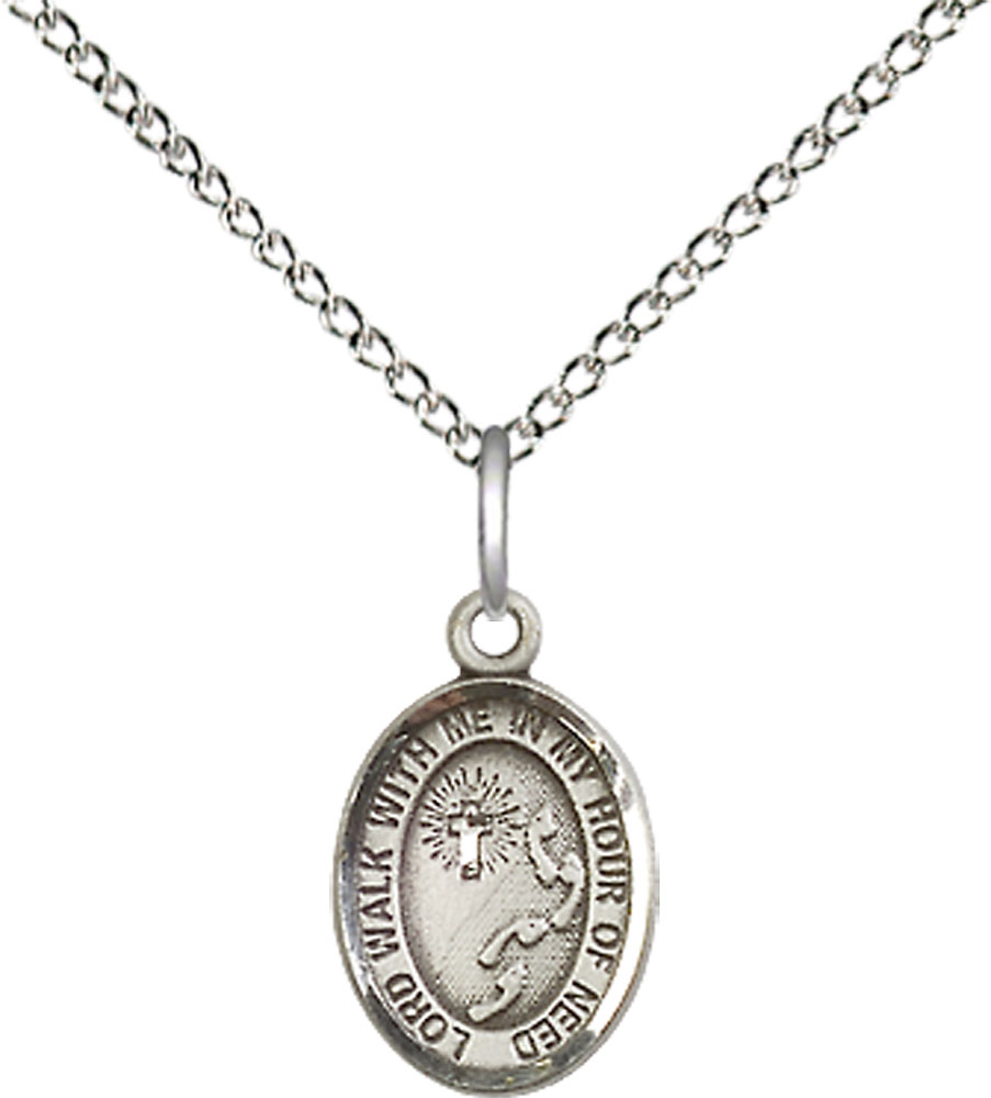 Sterling Silver Footprints Cross Pendant on a 18 inch Sterling Silver Light Curb chain