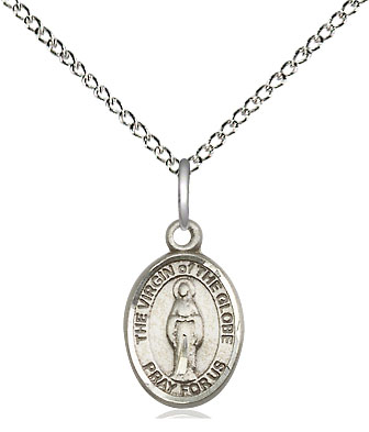 Sterling Silver Virgin of the Globe Pendant on a 18 inch Sterling Silver Light Curb chain