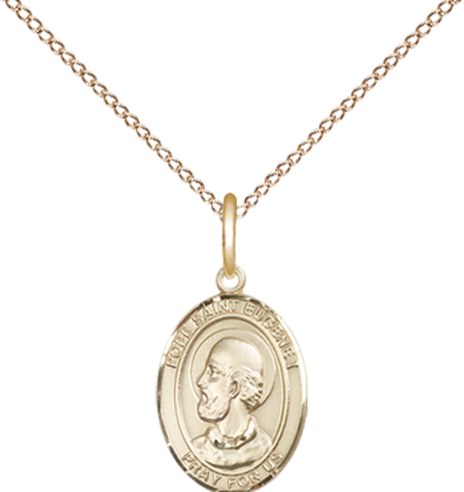 14kt Gold Filled Pope St Eugene I Pendant on a 18 inch Gold Filled Light Curb chain
