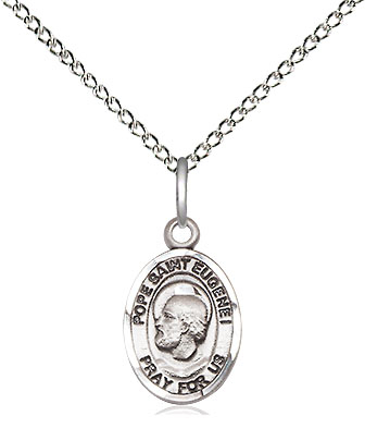 Sterling Silver Pope St Eugene I Pendant on a 18 inch Sterling Silver Light Curb chain