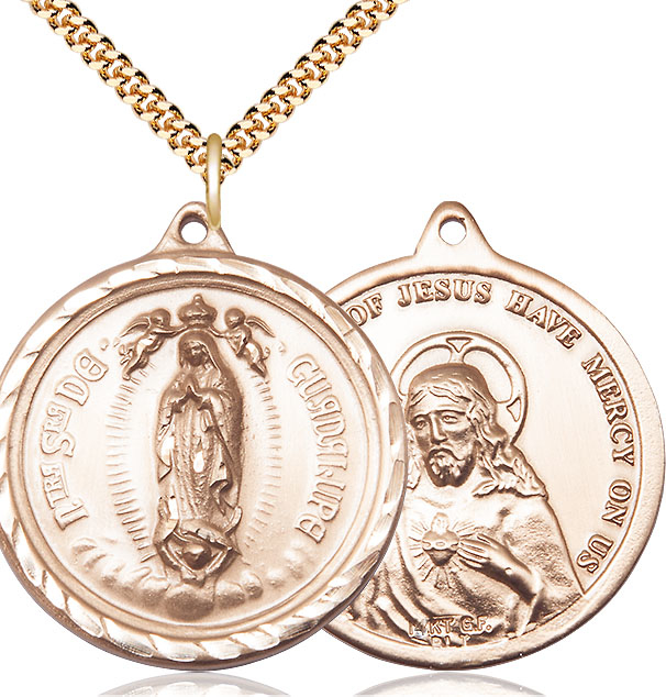 14kt Gold Filled Our Lady of Guadalupe Pendant on a 24 inch Gold Plate Heavy Curb chain