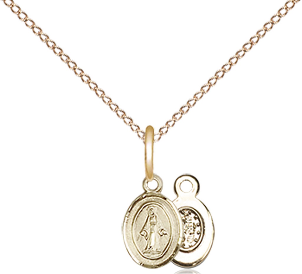 14kt Gold Filled Miraculous Pendant on a 18 inch Gold Filled Light Curb chain