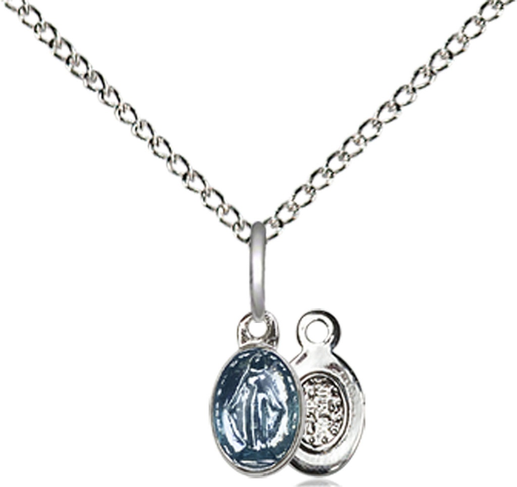 Sterling Silver Miraculous Pendant on a 18 inch Sterling Silver Light Curb chain