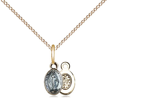 Gold Plate Sterling Silver Miraculous Pendant on a 18 inch Gold Filled Light Curb chain