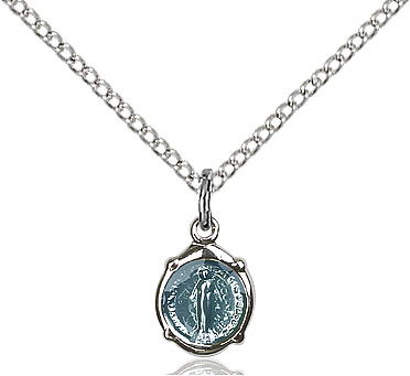 Sterling Silver Miraculous Pendant on a 18 inch Sterling Silver Light Curb chain