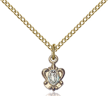 14kt Gold Filled Miraculous Pendant on a 18 inch Gold Filled Light Curb chain