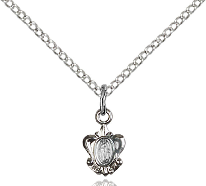 Sterling Silver Miraculous Pendant on a 18 inch Sterling Silver Light Curb chain