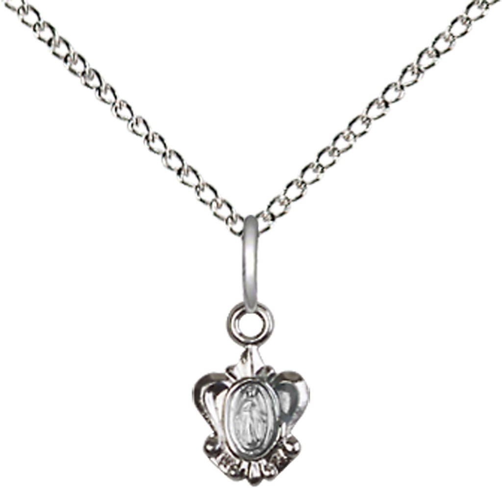 Sterling Silver Miraculous Pendant on a 18 inch Sterling Silver Light Curb chain