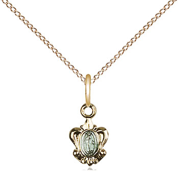 Gold Plate Sterling Silver Miraculous Pendant on a 18 inch Gold Filled Light Curb chain