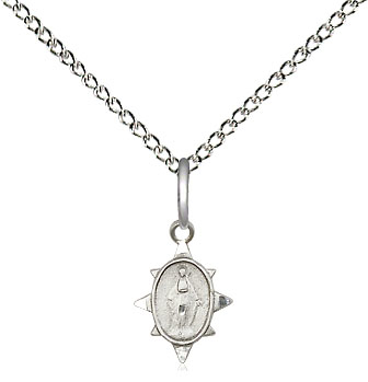 Sterling Silver Miraculous Pendant on a 18 inch Sterling Silver Light Curb chain