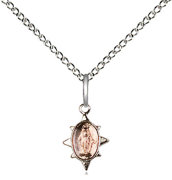 Sterling Silver Miraculous Pendant on a 18 inch Sterling Silver Light Curb chain