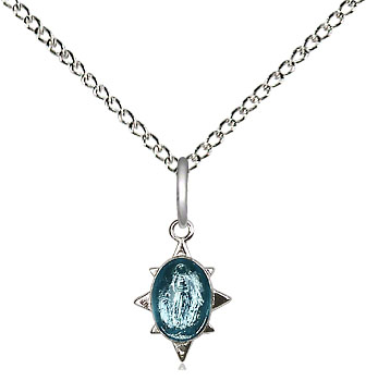 Sterling Silver Miraculous Pendant on a 18 inch Sterling Silver Light Curb chain