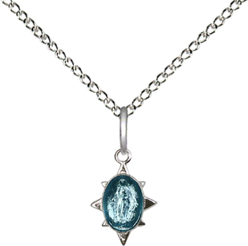 Sterling Silver Miraculous Pendant on a 18 inch Sterling Silver Light Curb chain