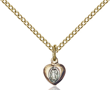 14kt Gold Filled Miraculous Heart Pendant on a 18 inch Gold Filled Light Curb chain