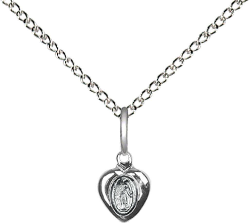 Sterling Silver Miraculous Heart Pendant on a 18 inch Sterling Silver Light Curb chain