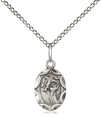 Sterling Silver Saint Francis Pendant on a 18 inch Sterling Silver Light Curb chain