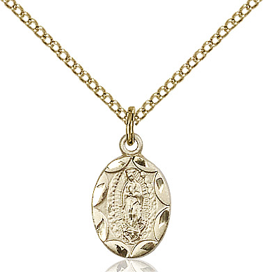 14kt Gold Filled Our Lady of Guadalupe Pendant on a 18 inch Gold Filled Light Curb chain
