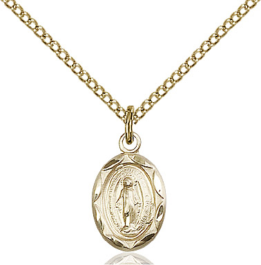 14kt Gold Filled Miraculous Pendant on a 18 inch Gold Filled Light Curb chain