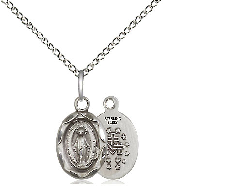 Sterling Silver Miraculous Pendant on a 18 inch Sterling Silver Light Curb chain