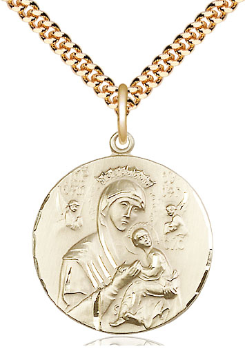 14kt Gold Filled Our Lady of Perpetual Help Pendant on a 24 inch Gold Plate Heavy Curb chain