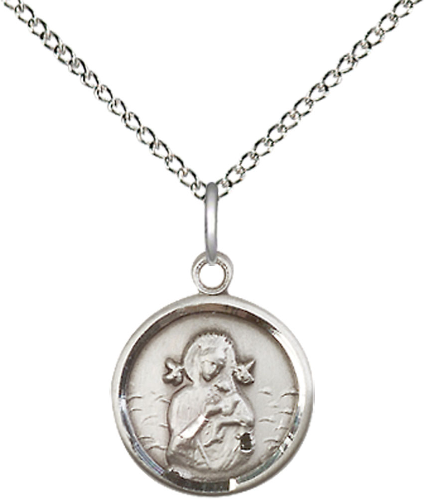 Sterling Silver Our Lady of Perpetual Help Pendant on a 18 inch Sterling Silver Light Curb chain