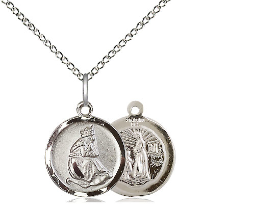 Sterling Silver Our Lady of la Salette Pendant on a 18 inch Sterling Silver Light Curb chain