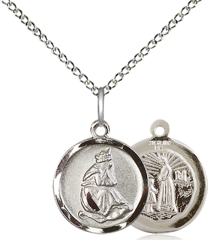 Sterling Silver Our Lady of la Salette Pendant on a 18 inch Sterling Silver Light Curb chain