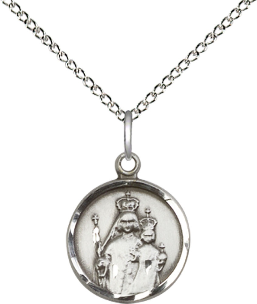 Sterling Silver Our Lady of Consolation Pendant on a 18 inch Sterling Silver Light Curb chain