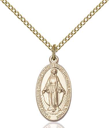 14kt Gold Filled Miraculous Pendant on a 18 inch Gold Filled Light Curb chain