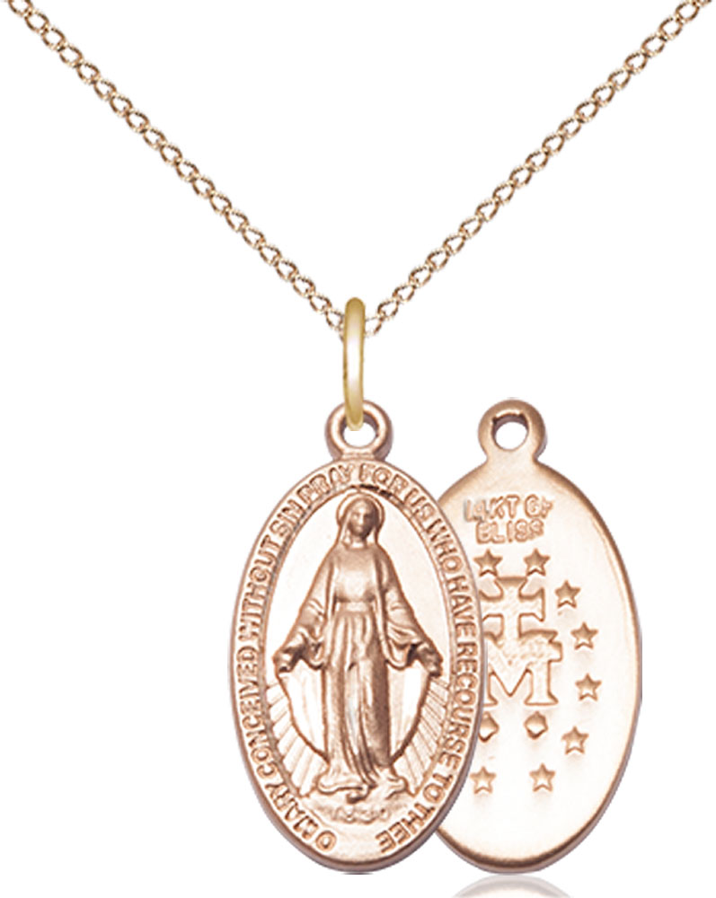 14kt Gold Filled Miraculous Pendant on a 18 inch Gold Filled Light Curb chain